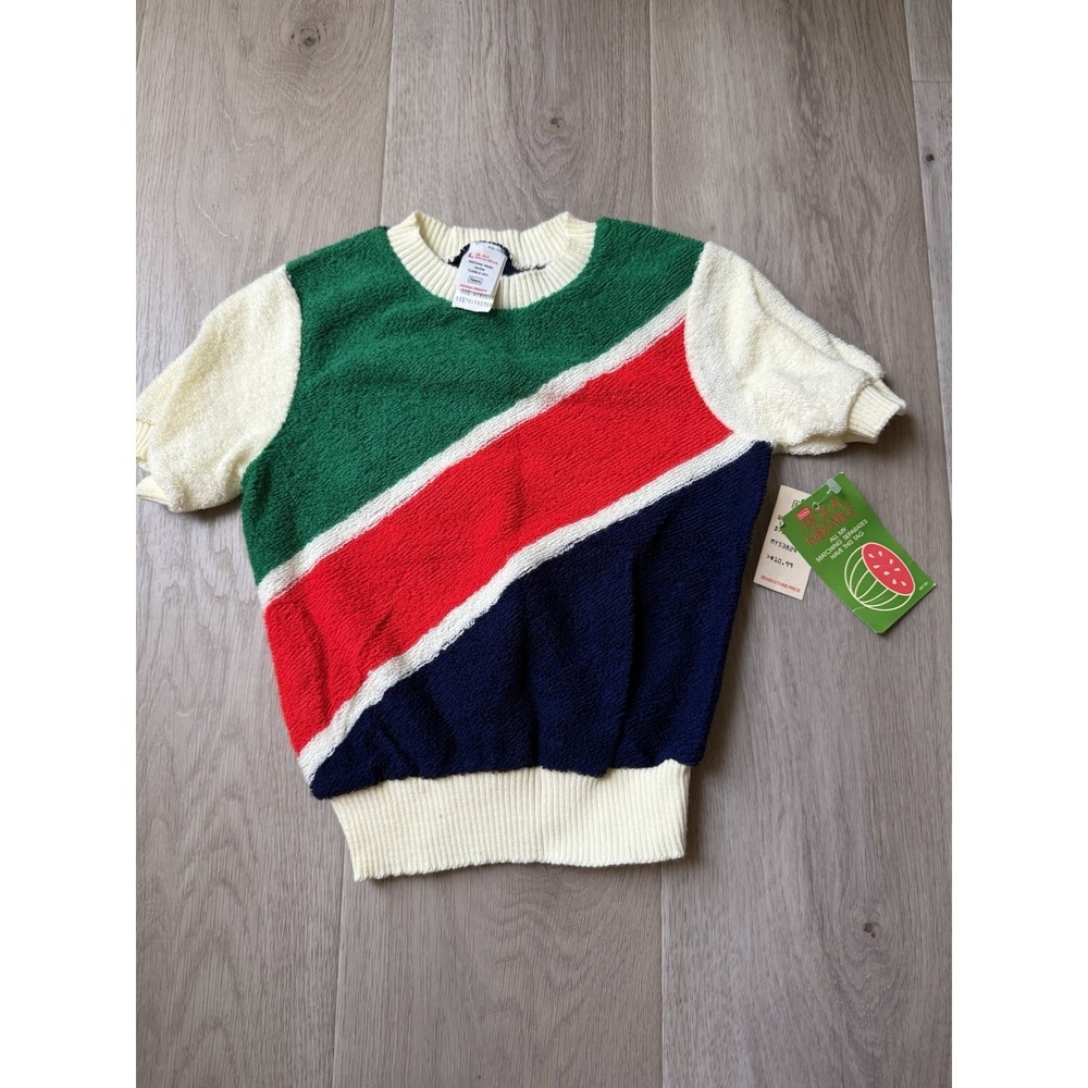 Sears Vintage 1970s Kids Sweater L 6-6X Short Sleeve Color Block Acrylic